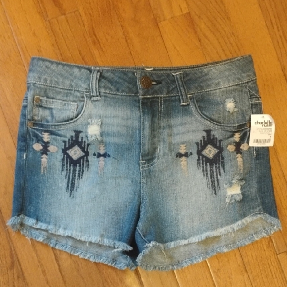 Charlotte Russe Embroidered Blue Jean Shorts
